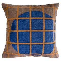 Geometric Grid Pillow, Reversible Blue + Grey