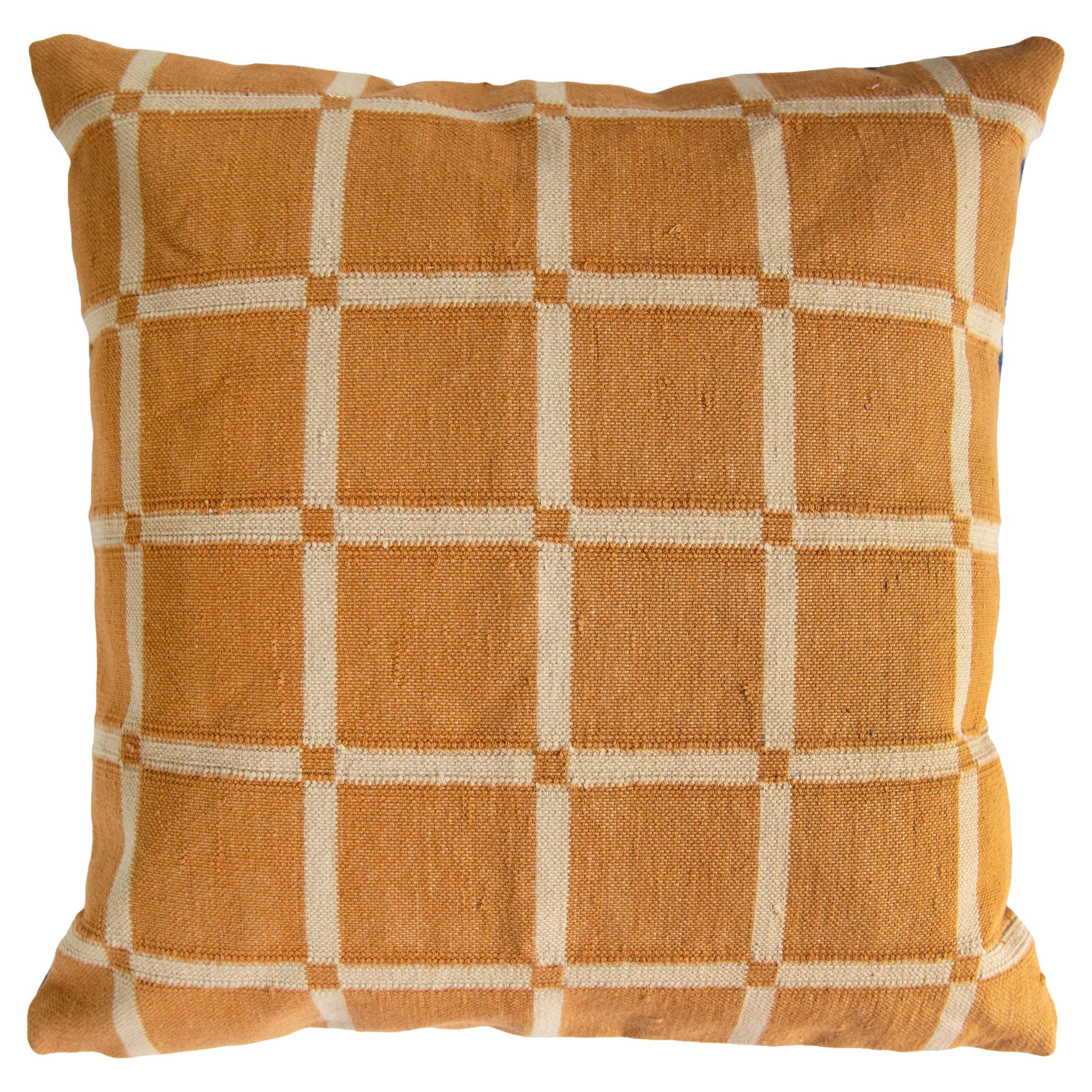Geometric Grid Pillow, Reversible Blue + Ochre at 1stDibs