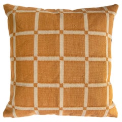 Geometric Grid Pillow, Reversible Blue + Ochre