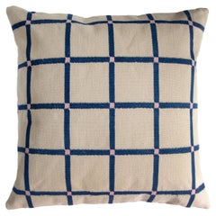 Geometric Grid Pillow, Reversible Navy + Pink