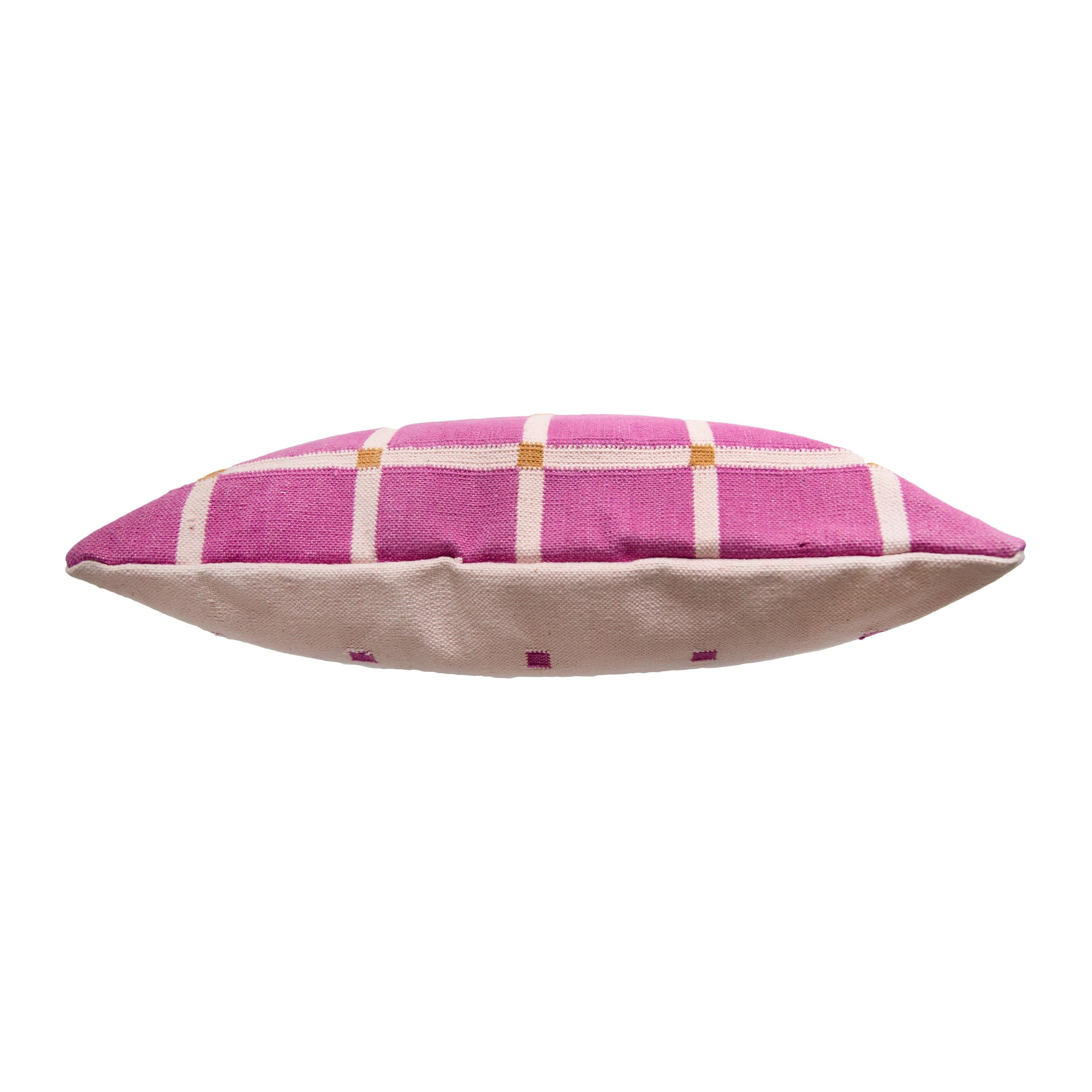 Modern Geometric Grid Pillow, Reversible Pink