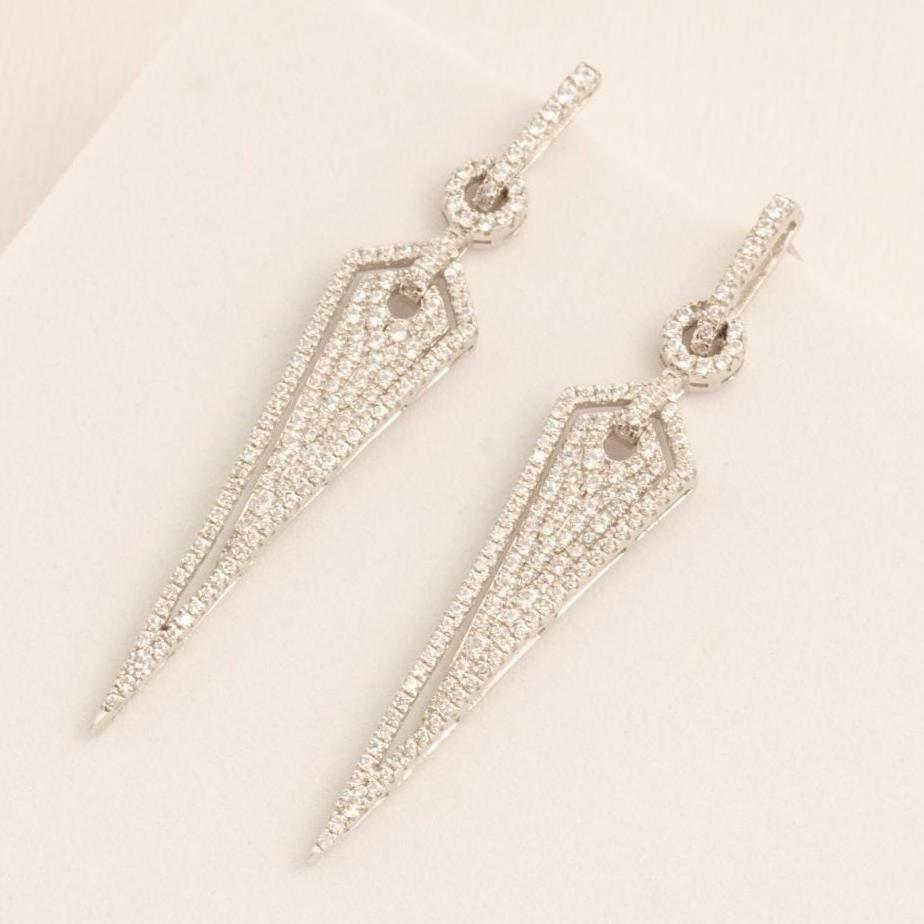Donna Orecchini geometrici con diamanti a raggiera in oro massiccio 14k (certificati) in vendita