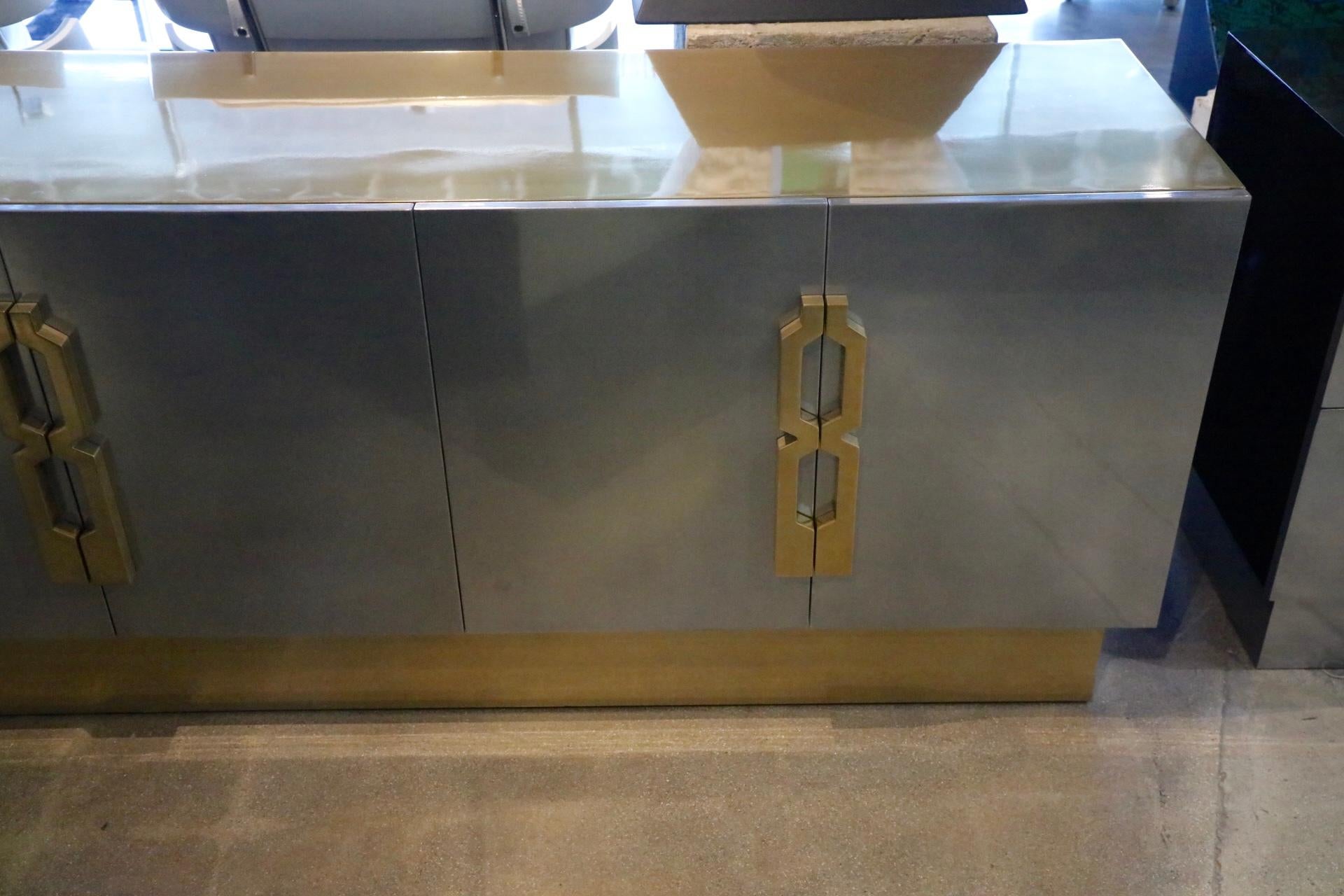 Geometric Handled Stainless and Brass Credenza 3