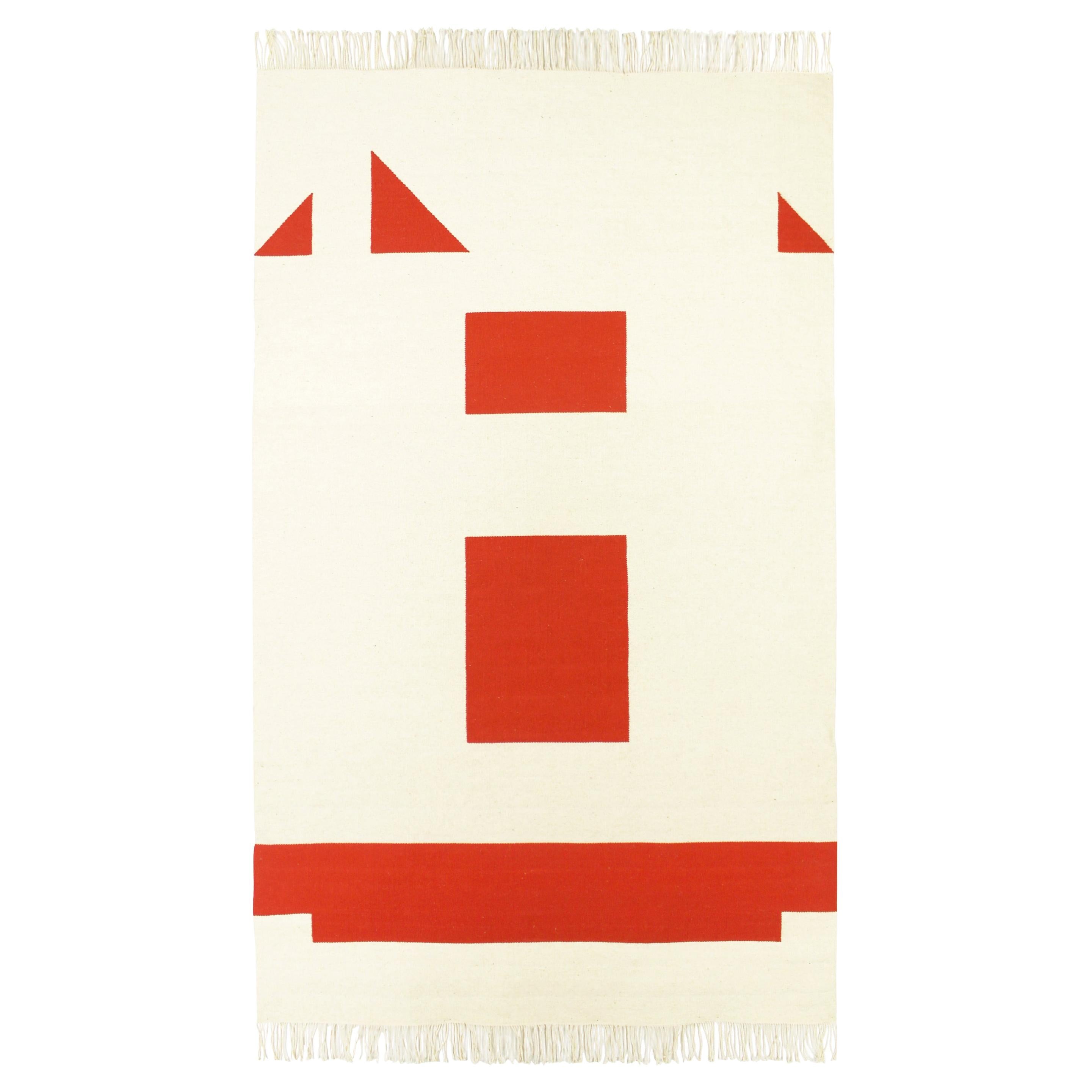 Geometric, Handwoven, Wool Rug / Kilim, Natural Dye, Red For Sale