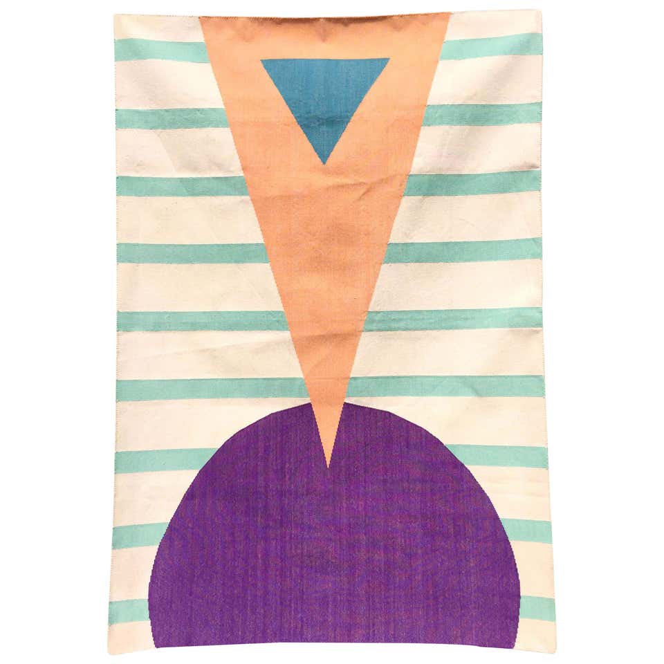 Geometric Tamara Hand Embroidered Colorful Modern Rug, Carpet at 1stDibs