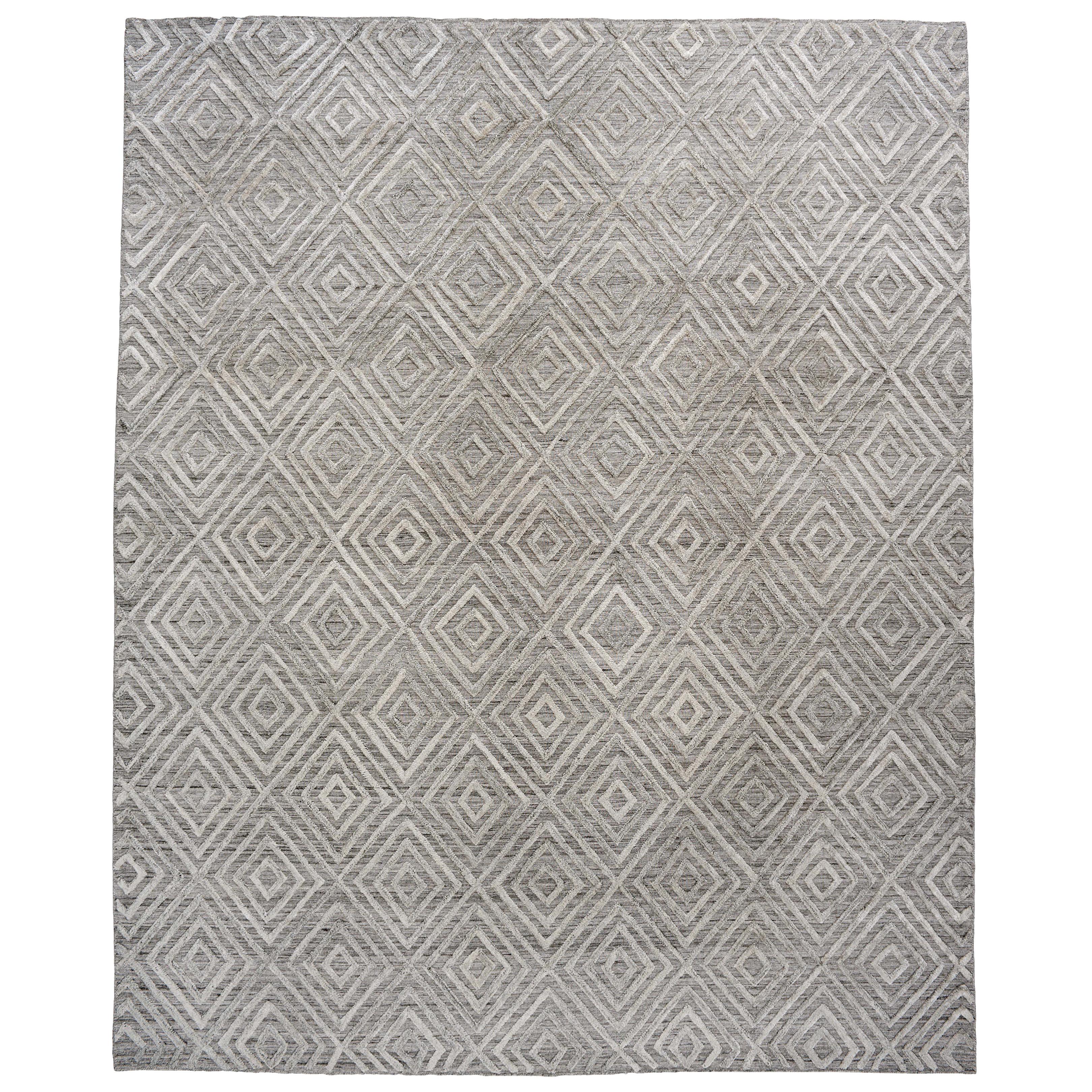 Geometric High Low Contemporary Rug in Taupe For Sale