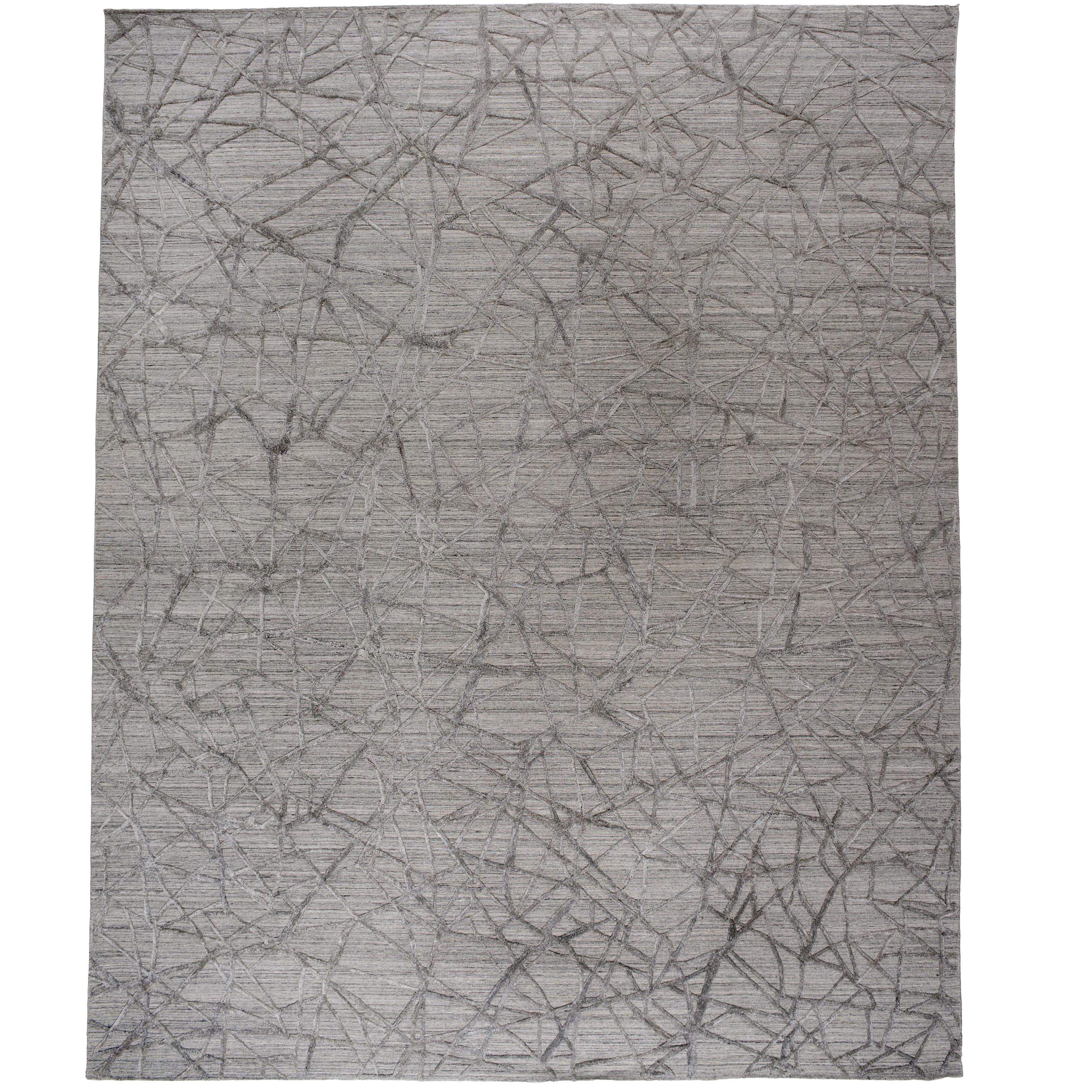 Geometric High Low Contemporary Rug in Taupe For Sale
