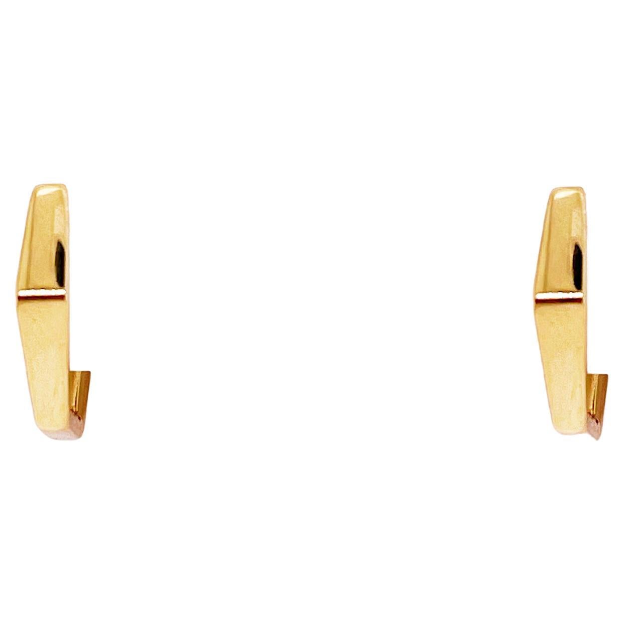 Geometric Huggie Earrings in 14K Yellow Gold Adorable w Hinged Center