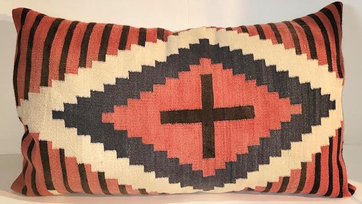 North American Geometric Indian Weaving Bolster Pillow with Cross