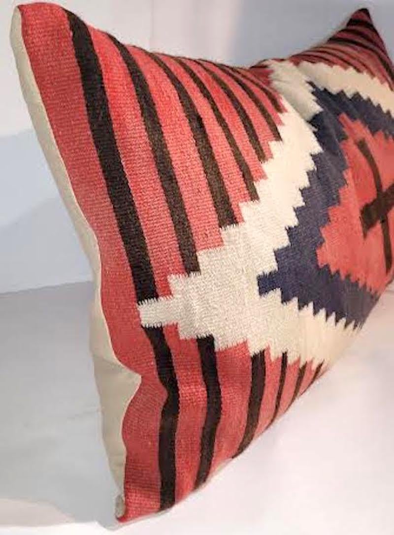 Hand-Woven Geometric Indian Weaving Bolster Pillow with Cross