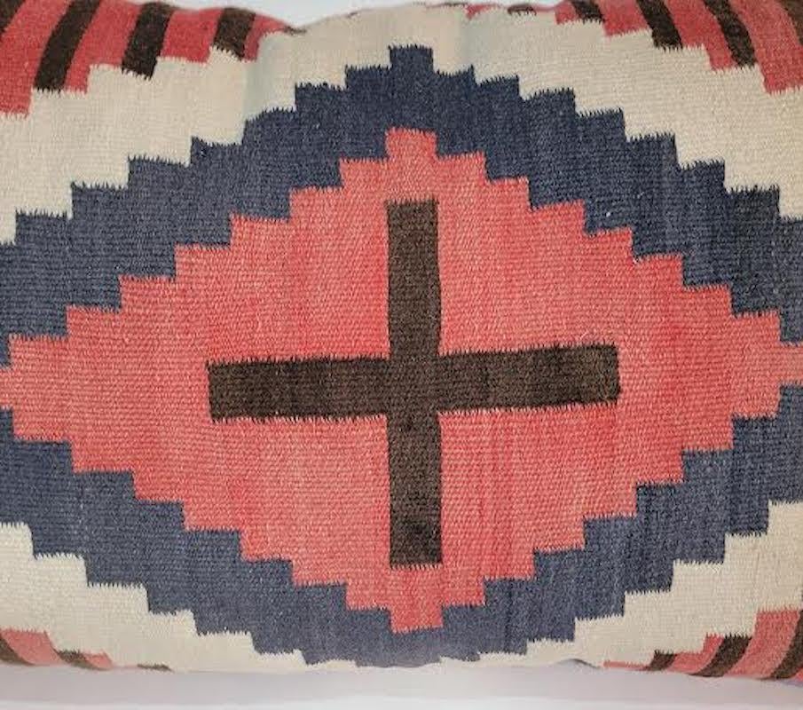 Geometric Indian Weaving Bolster Pillow with Cross In Good Condition In Los Angeles, CA