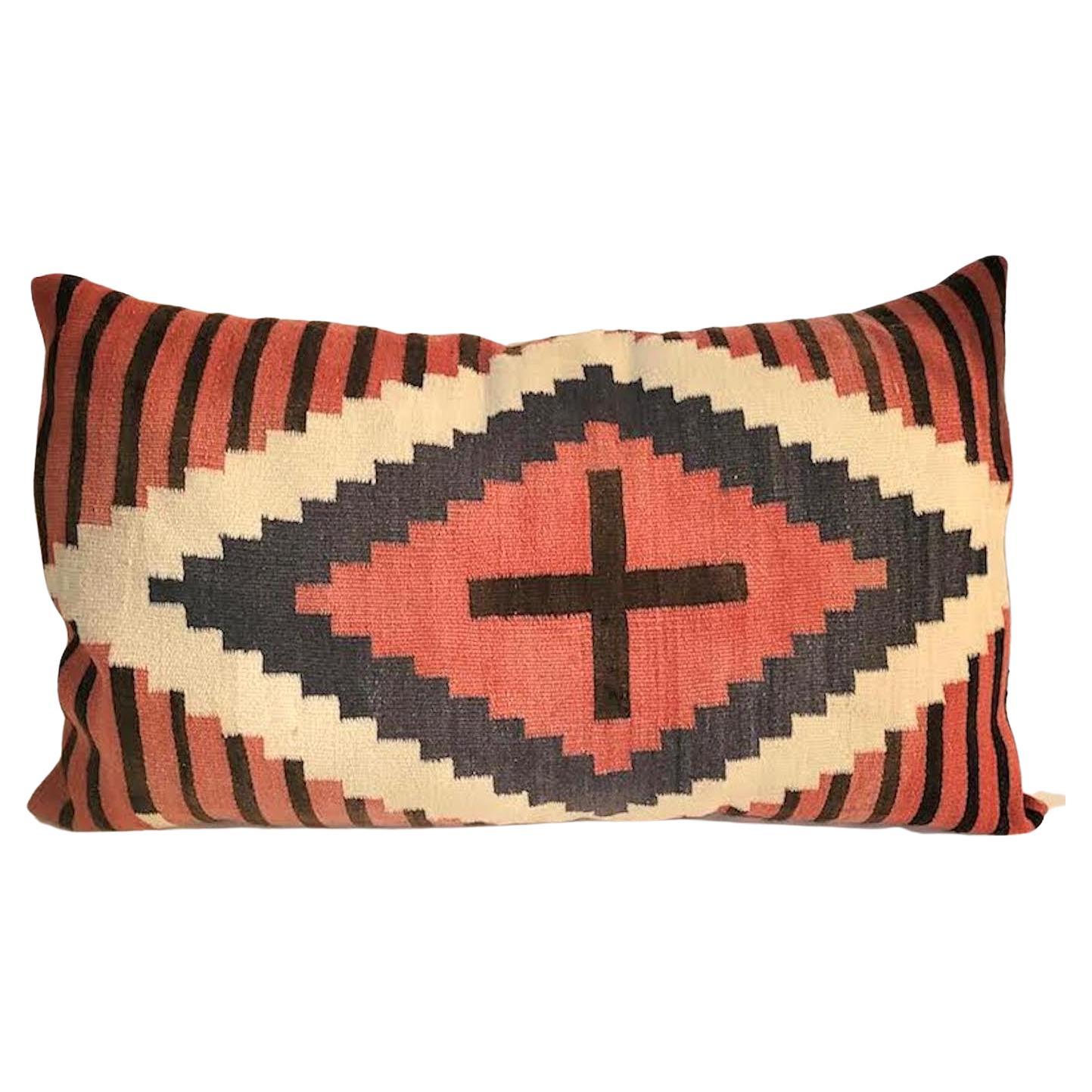 Geometric Indian Weaving Bolster Pillow with Cross
