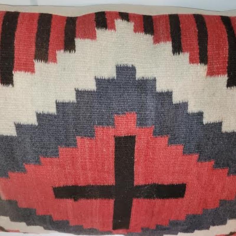 Hand-Woven Geometric Indian Weaving Pillow with Stripes and Cross