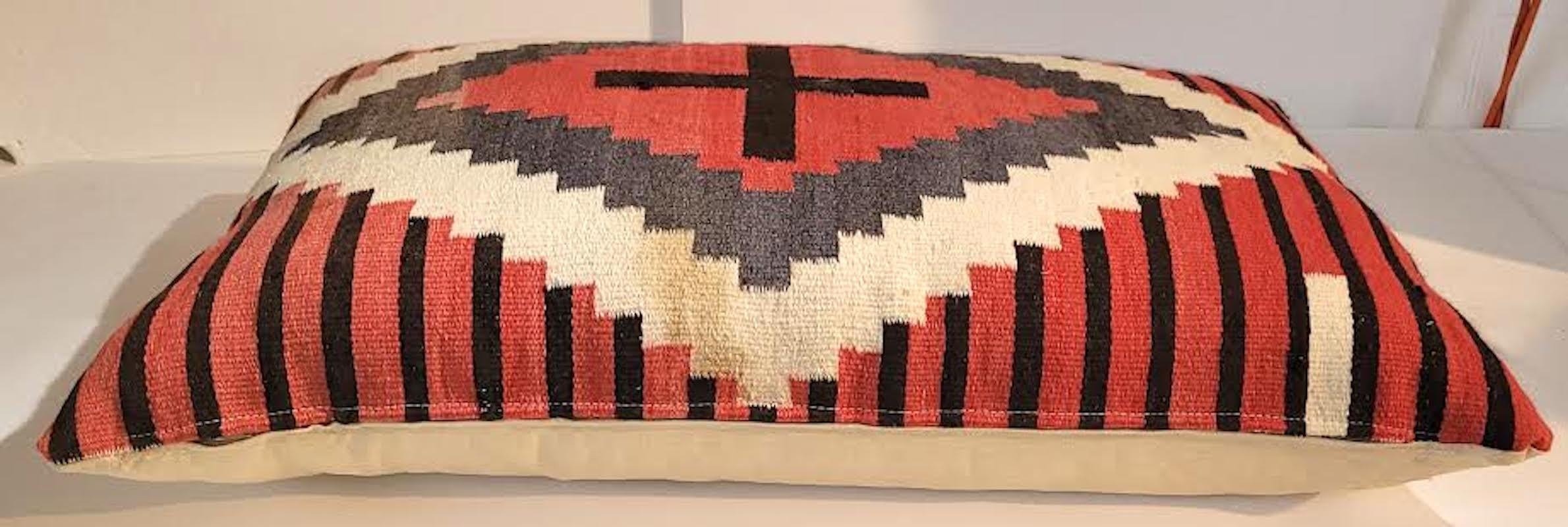 Geometric Indian Weaving Pillow with Stripes and Cross In Good Condition In Los Angeles, CA