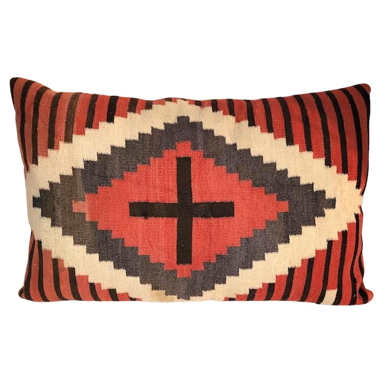 Geometric Indian Weaving Pillow with Stripes and Cross