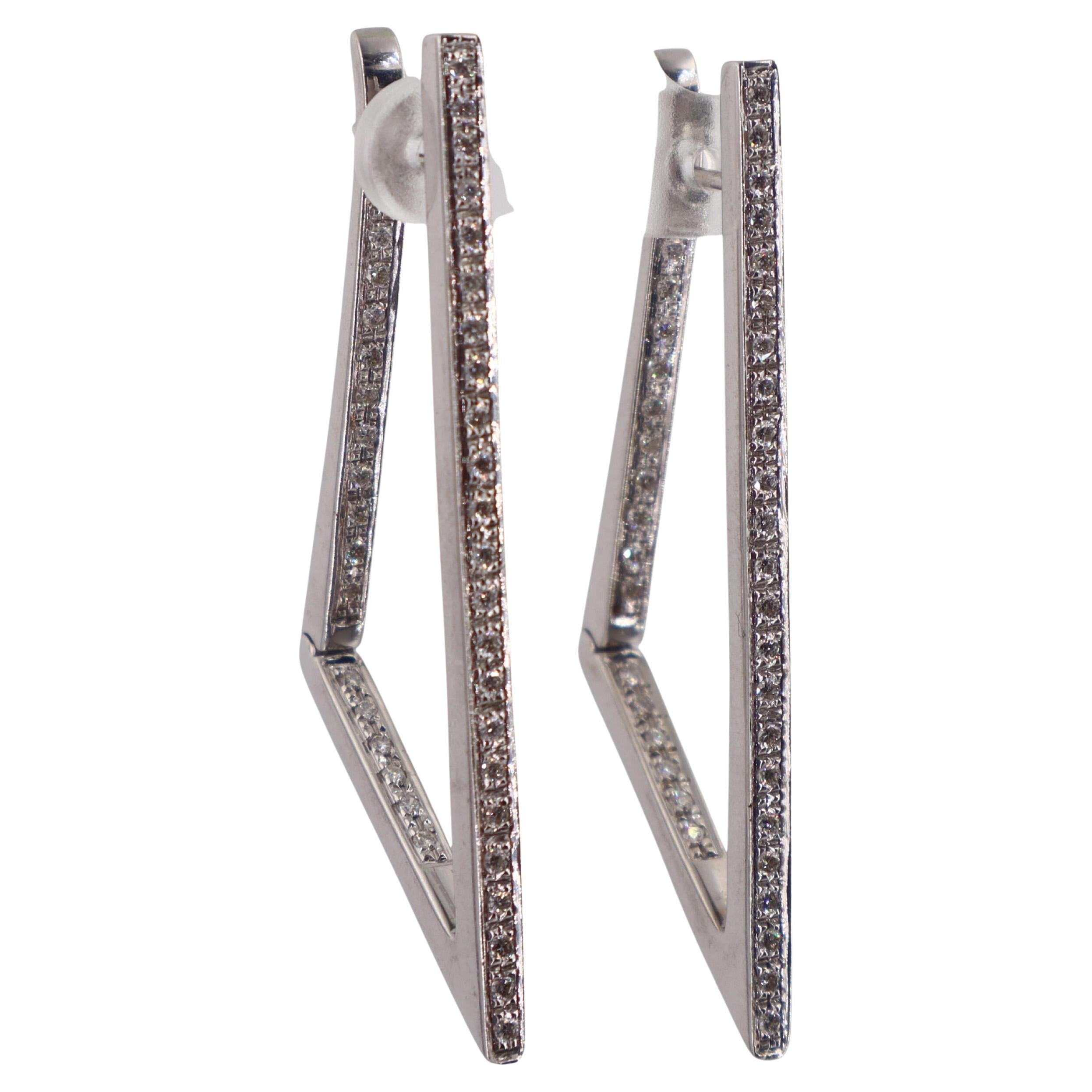 Geometric Inside Out 1.60 Cts Diamonds 18kt Gold Hoop Earrings