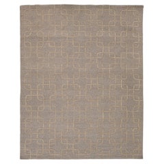 Geometric Interlocking Links Modern Hand-Tufted Wool Rug – Earthy Taupe & Cream