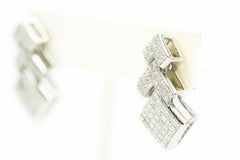 Geometric Invisibly Set Diamond Drop Dangle White Gold Earrings