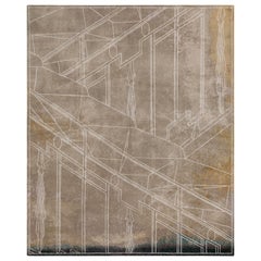 Geometric Italian Hand Knotted Rectangular Wool Silk Rug, Milano Khaki