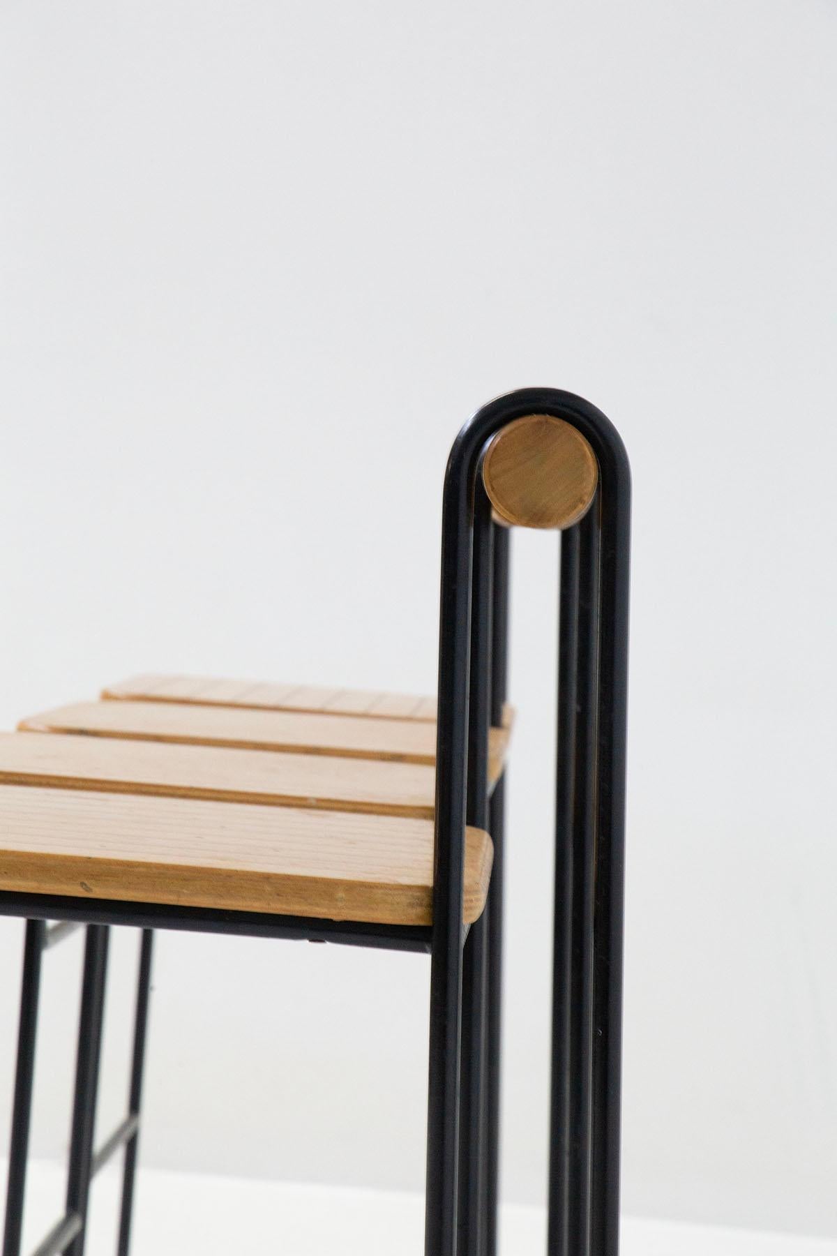 Geometric Italian Modern High Chairs Set of Four in Iron and Wood 10
