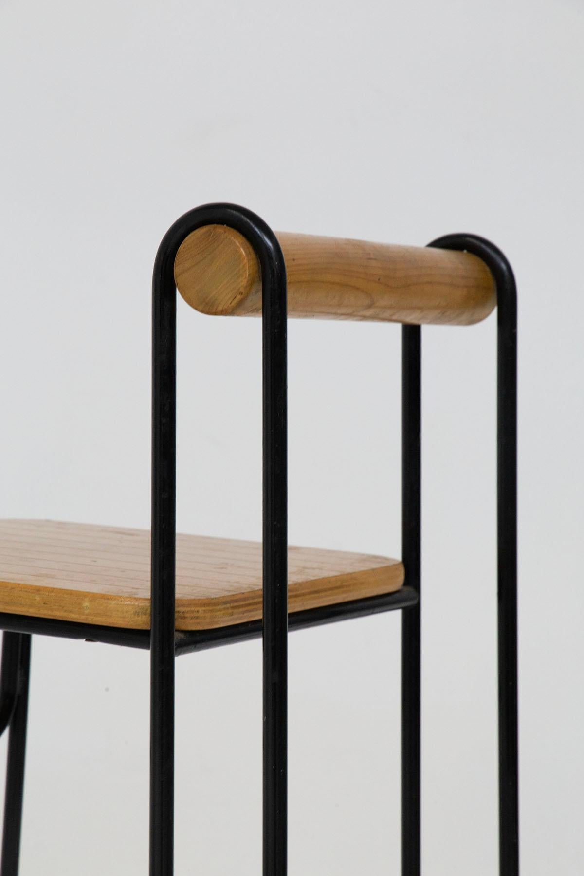 Geometric Italian Modern High Chairs Set of Four in Iron and Wood 2