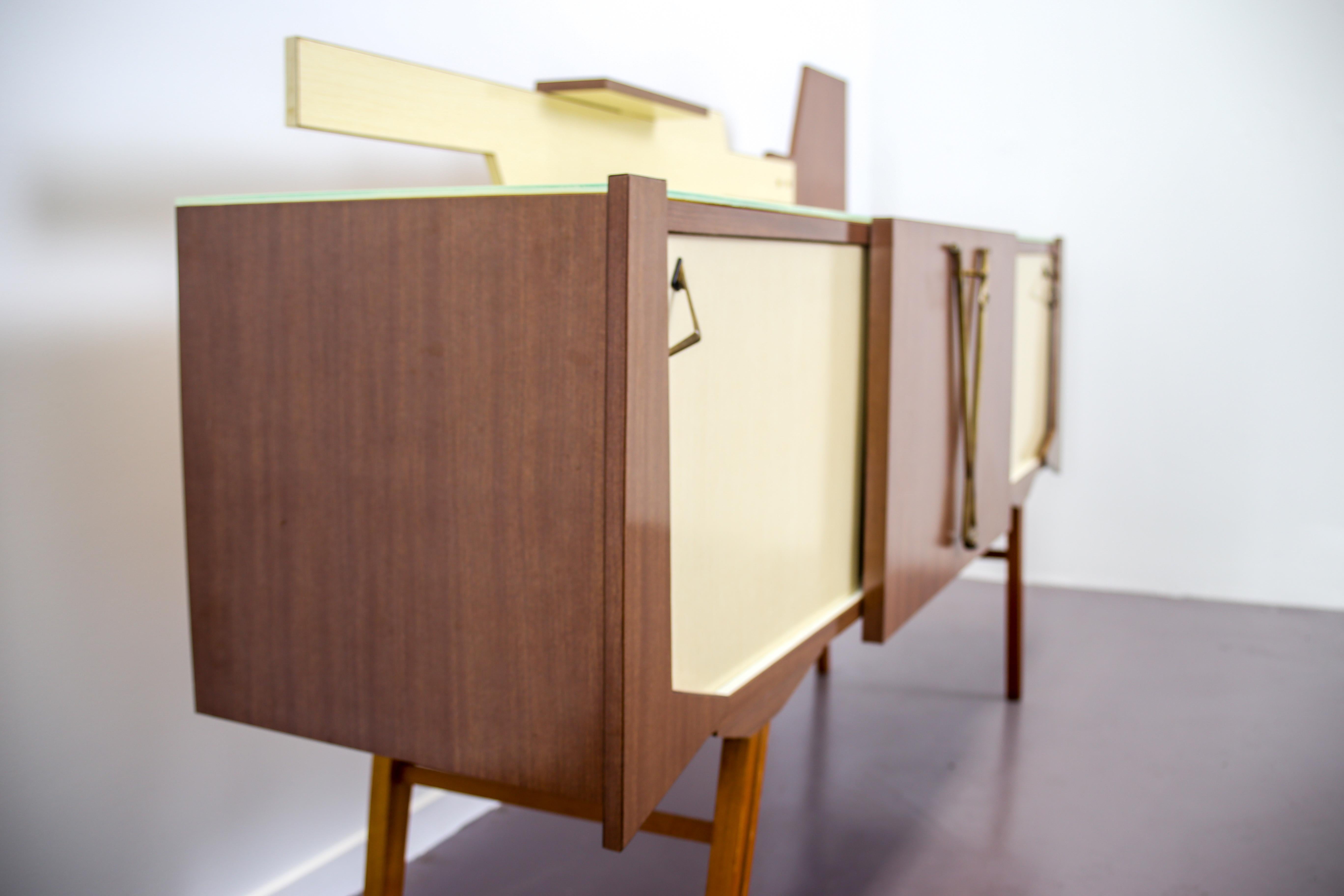 20th Century Italian Mid-century Modern Geometric Brown and Yellow Sideboard or Bar, 1960