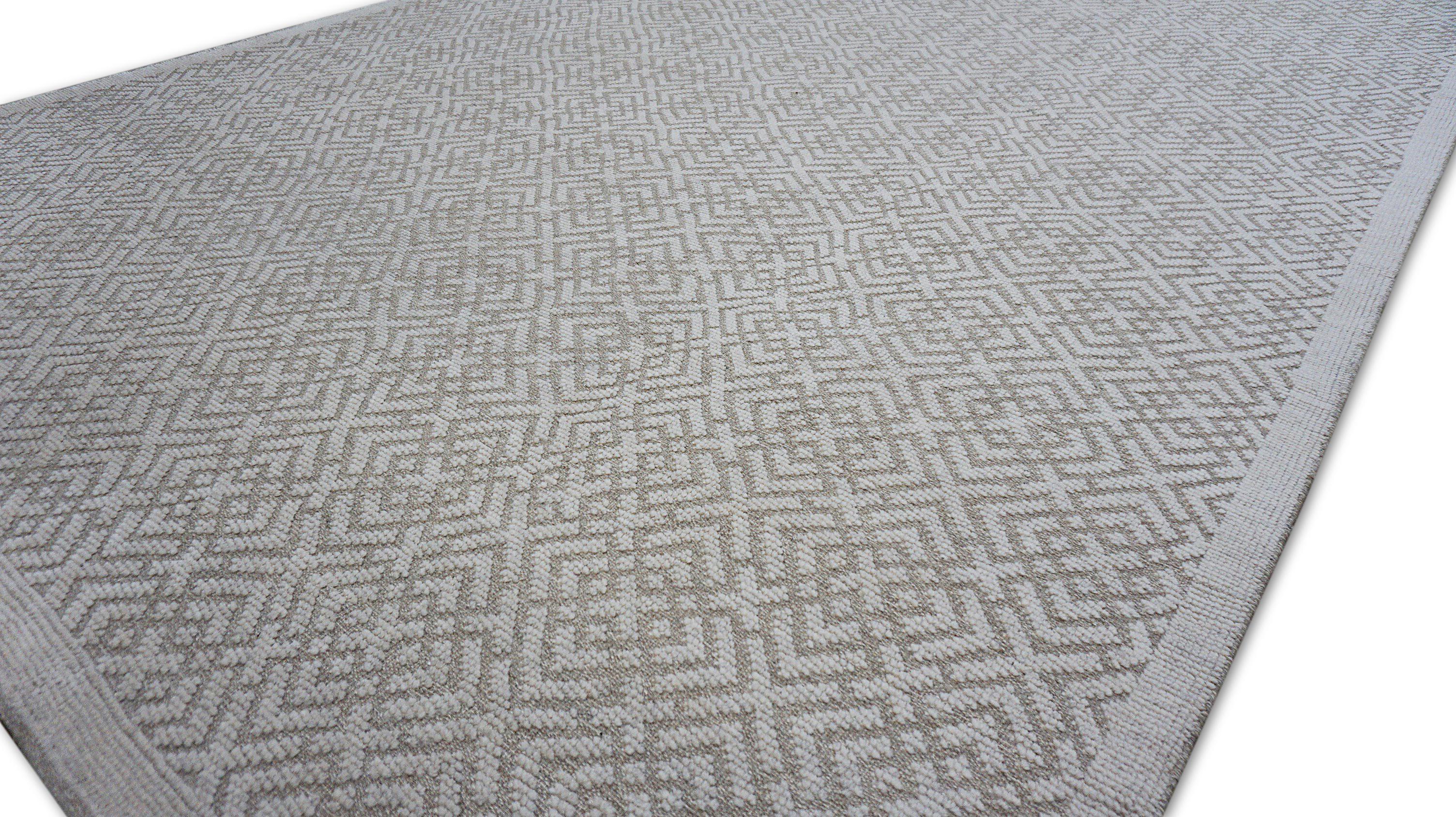 Alfombra geométrica de lana anudada a mano marfil y beige 9'10''x14' en Nuevo estado para la venta en Torrance, CA