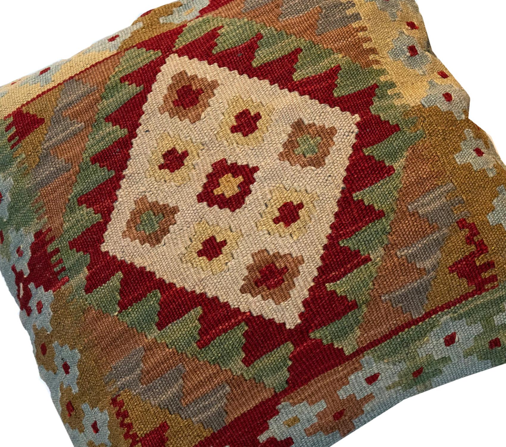 Vegetable Dyed Geometric Kilim Cushion Cover Beige Red Wool Handmade Scatter Pillow