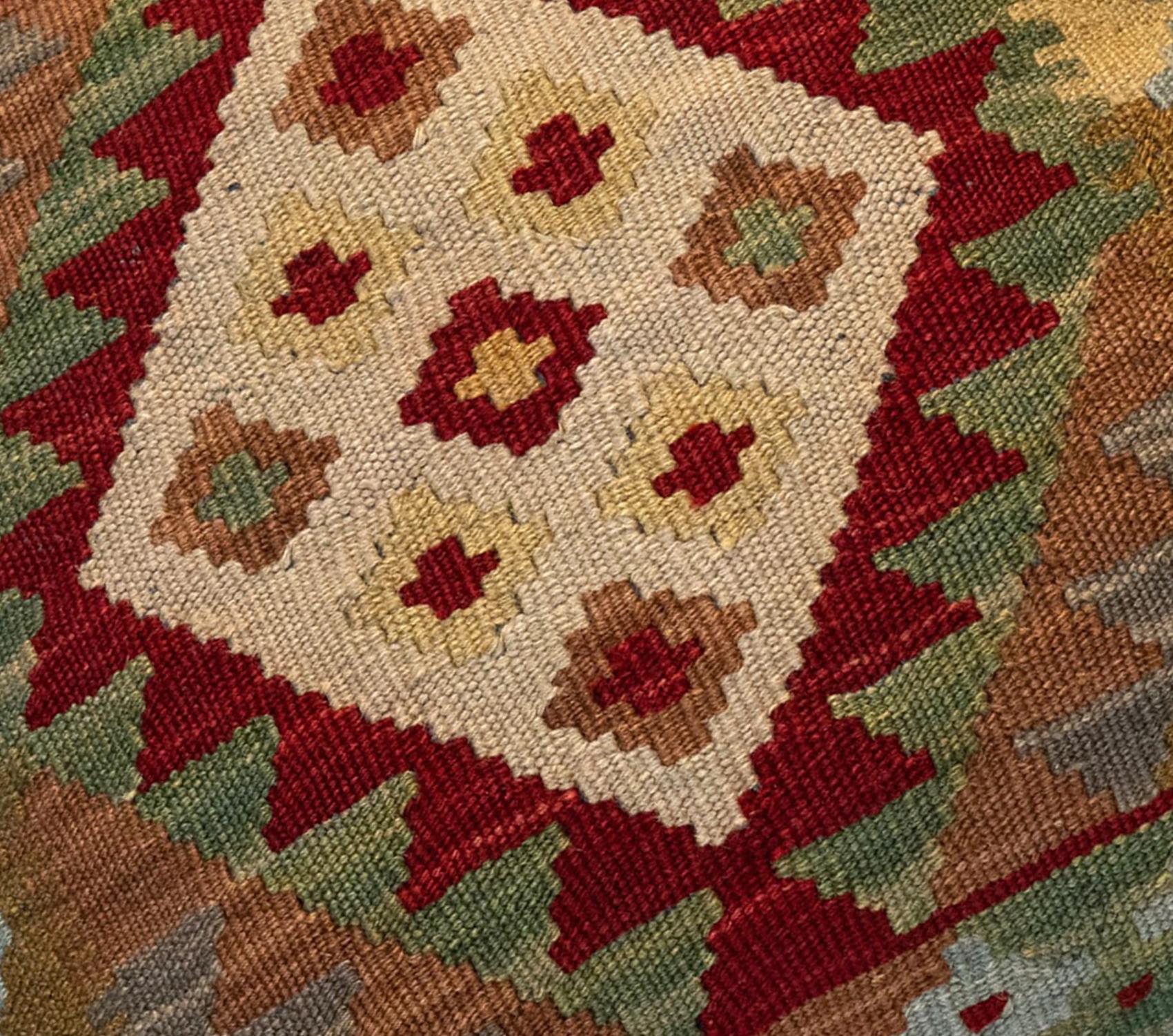 Geometric Kilim Cushion Cover Beige Red Wool Handmade Scatter Pillow In Excellent Condition In Hampshire, GB