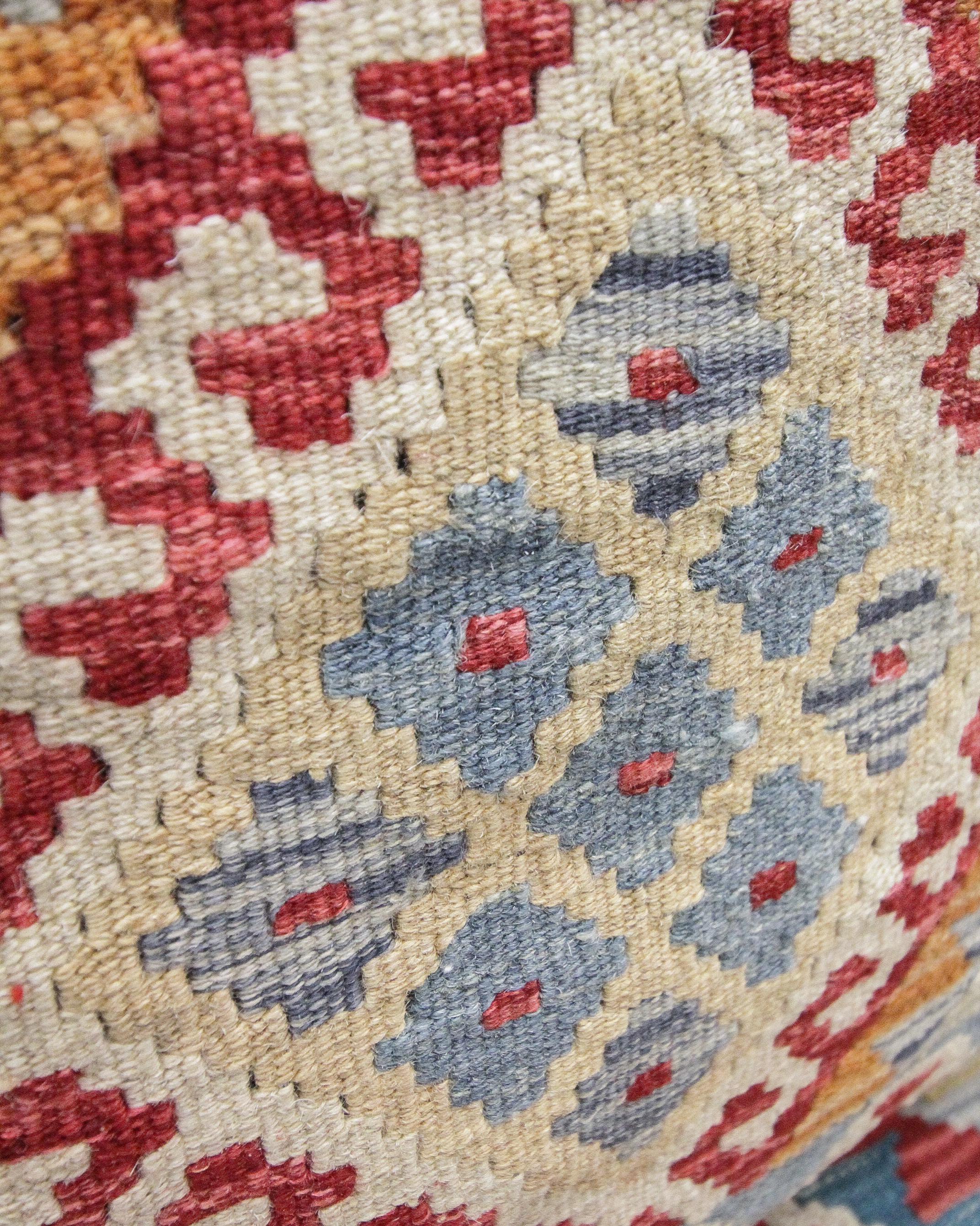 Mid-Century Modern Geometric Kilim Cushion Cover Handwoven Blue Rust Scatter Cushion
