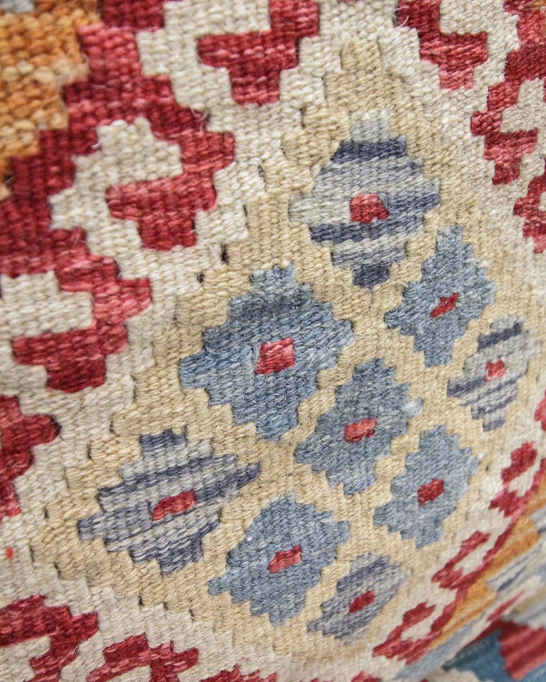 Afghan Geometric Kilim Cushion Cover Handwoven Blue Rust Scatter Cushion