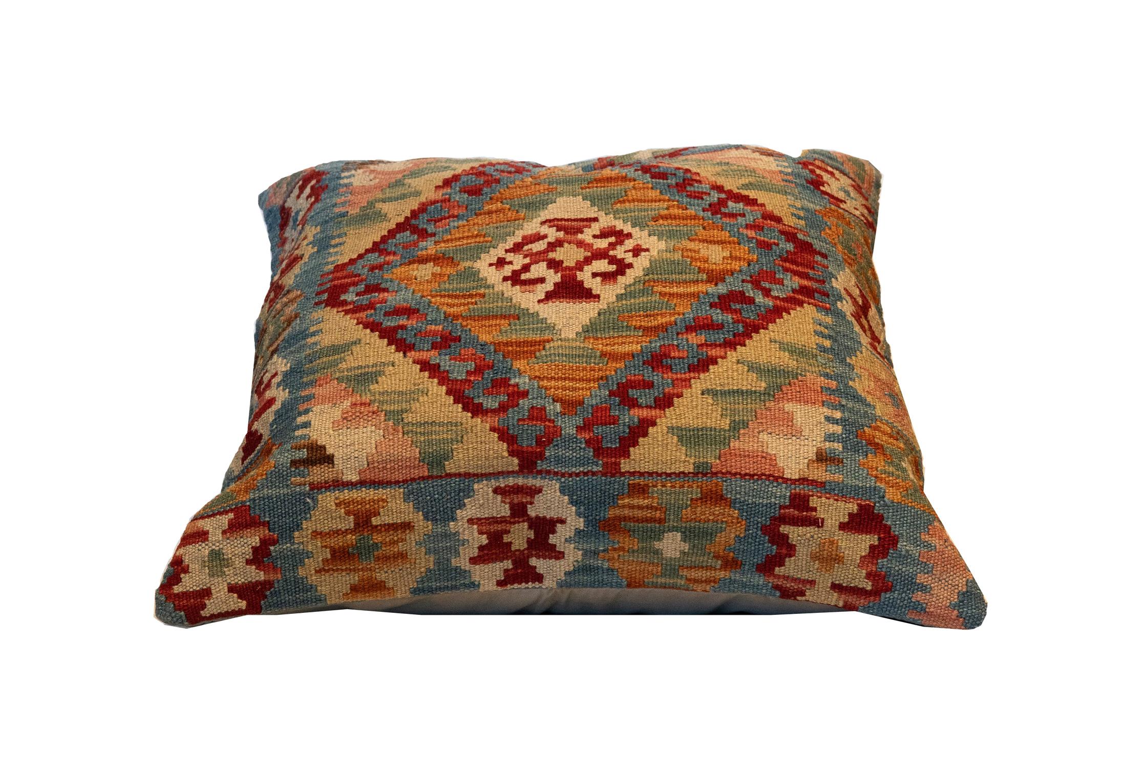 Geometric Kilim Cushion Cover Traditional Pillow Case Fine Wool Handmade In Excellent Condition In Hampshire, GB