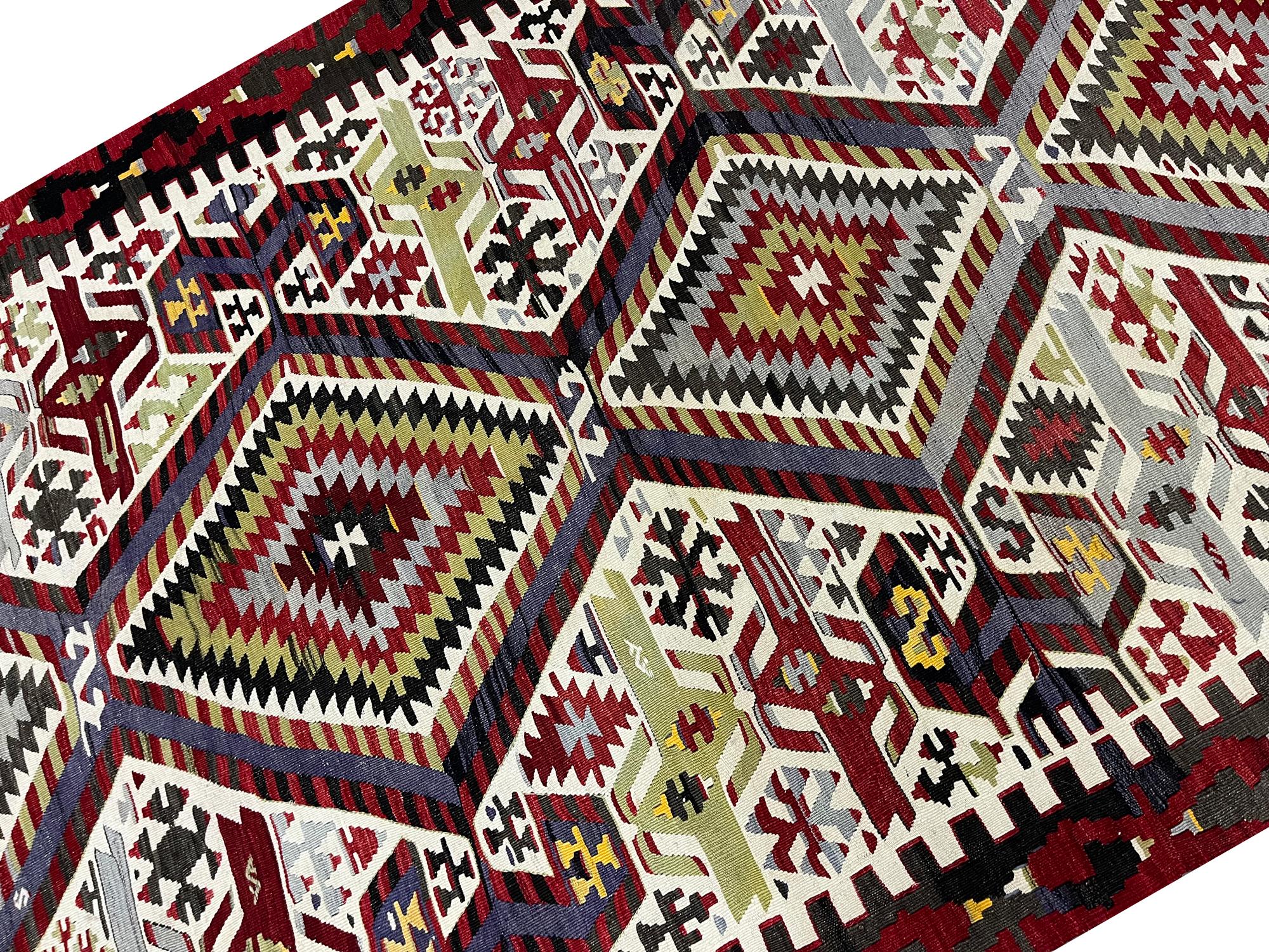 Rustic Geometric Kilim Rug Antique Traditional Handmade Carpet Area Rug For Sale