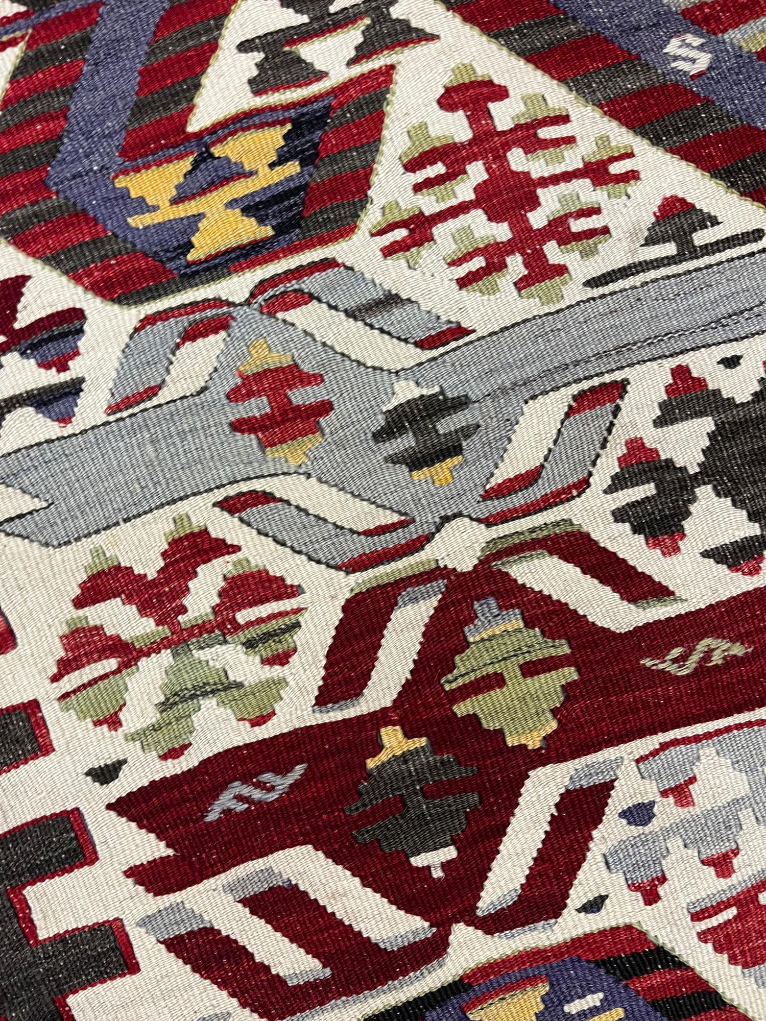 Turkish Geometric Kilim Rug Antique Traditional Handmade Carpet Area Rug For Sale