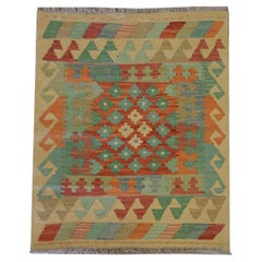 Tapis géométrique Kilim Tapis Traditional Petit tapis de laine vert rouille
