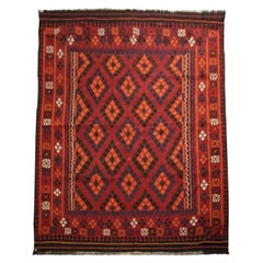 Traditioneller handgewebter Teppich aus blau-roter Wolle, geometrische Kelim-Teppiche