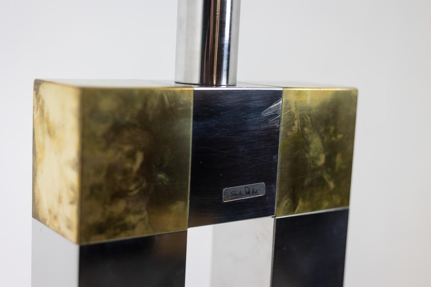 Lampe géométrique en argent et métal doré, années 1970 en vente 6