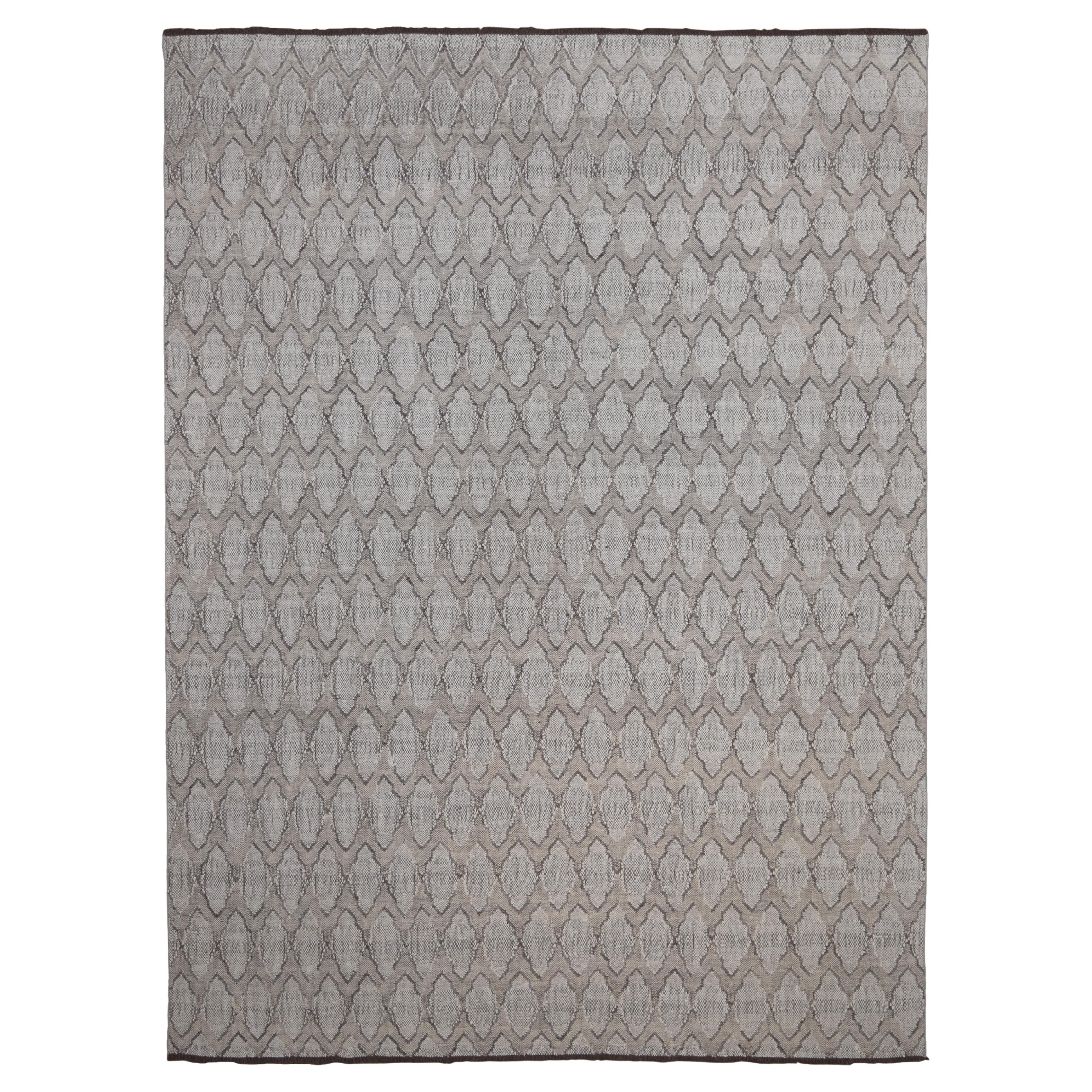 Geometric Lattice Designed Wool Tan Ivory Grey Wool Kilim 10'x14'