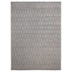 Geometric Lattice Designed Wool Tan Ivory Grey Wool Kilim 10'x14'