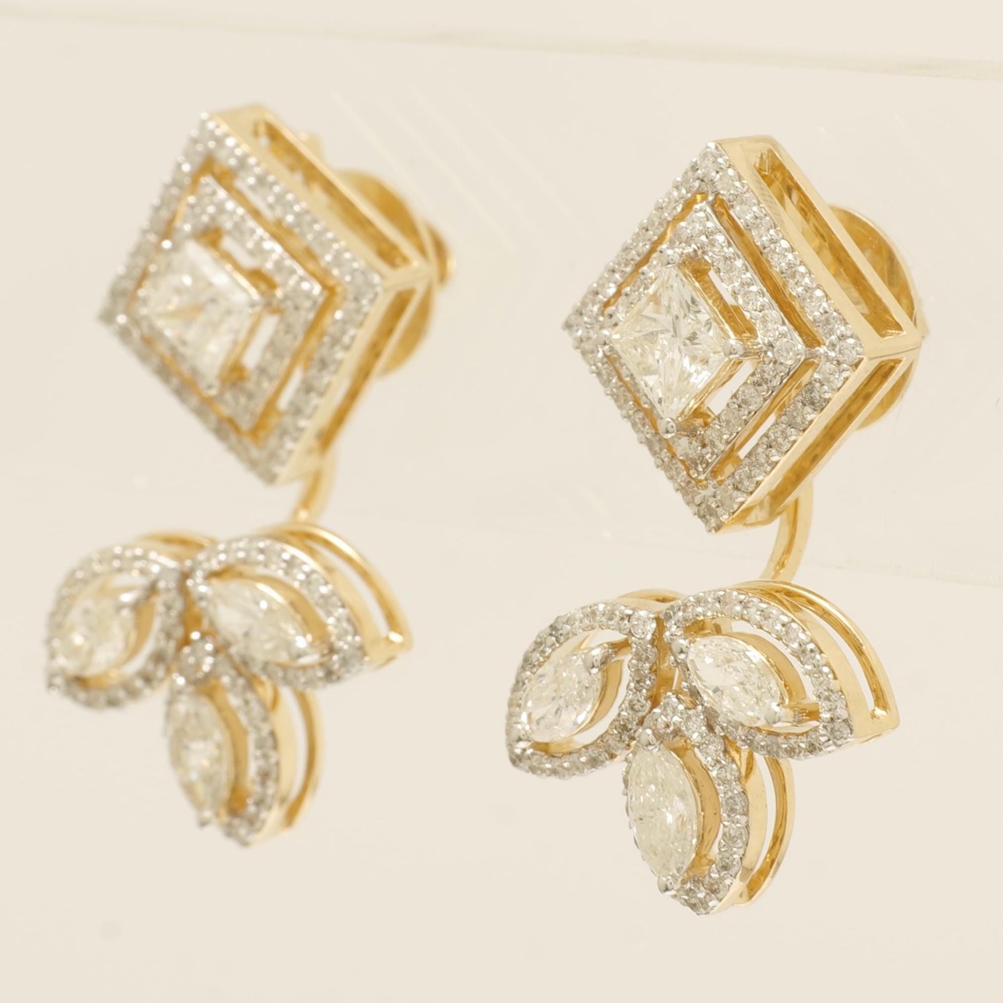 Donna Orecchino geometrico con diamante a raggiera in oro massiccio 14k (certificato) in vendita