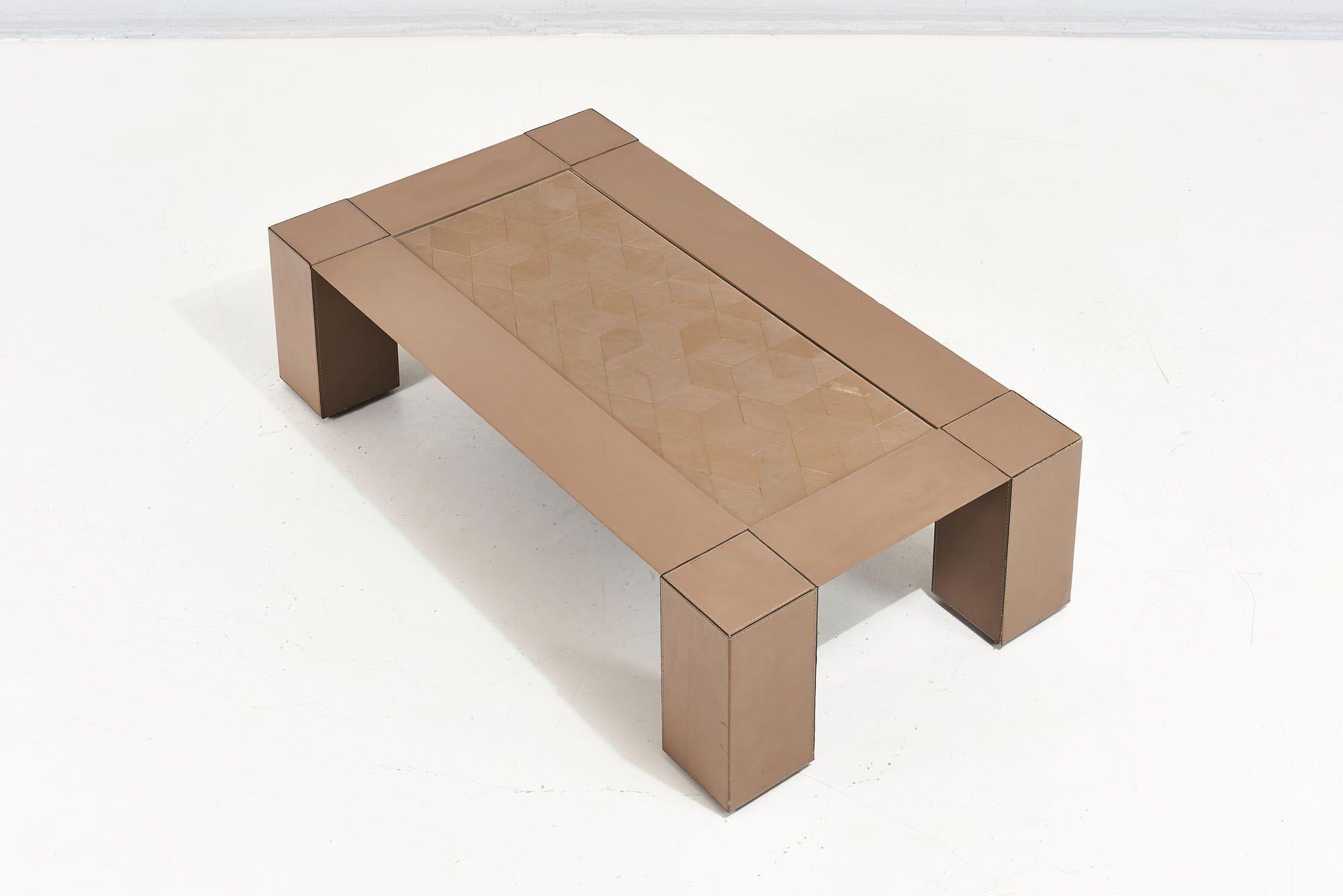 Mid-Century Modern Geometric Leather Coffee Table, Jori Belgium, 1970 For Sale