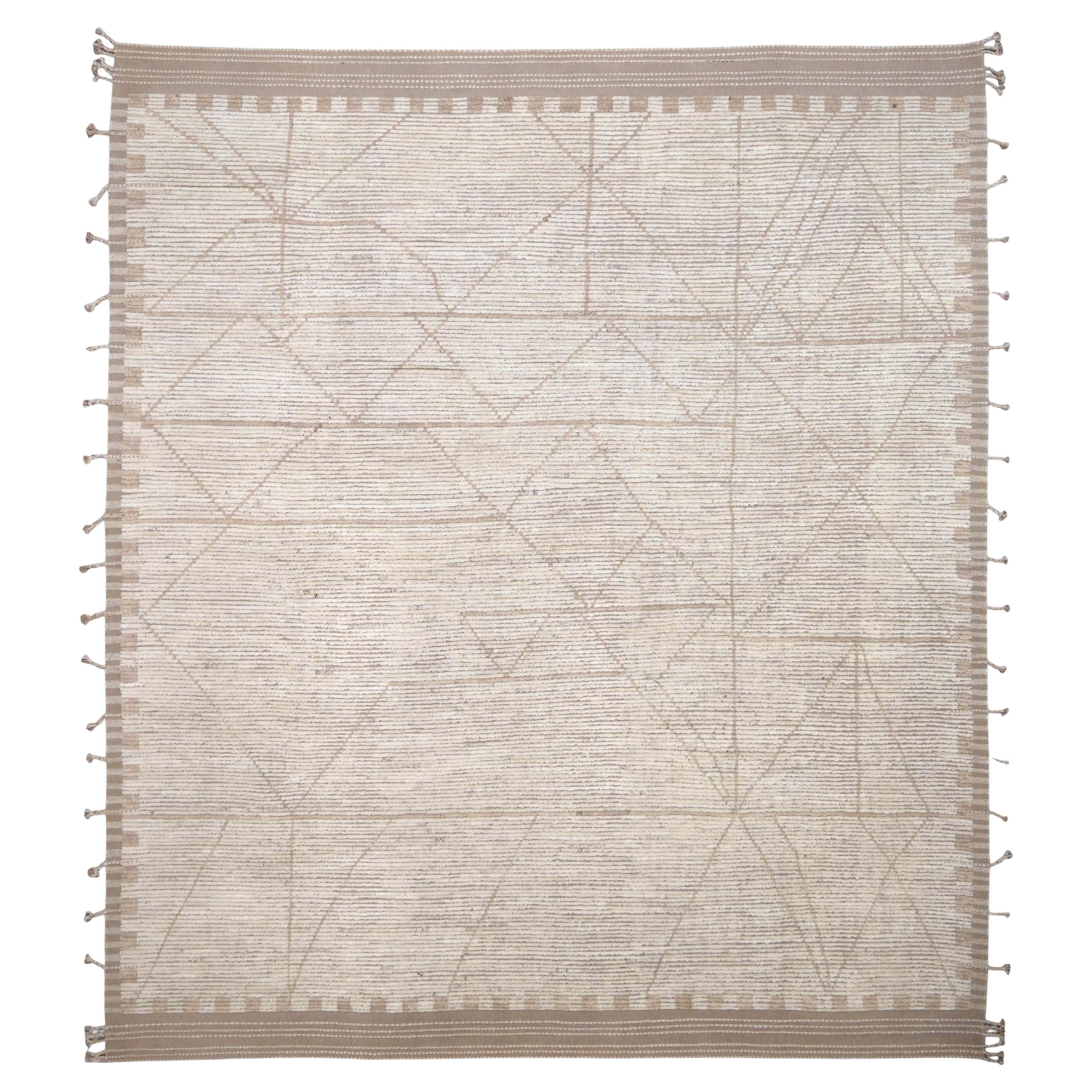Geometrischer, strukturierter, aber organischer Wollteppich in Beige und Taupe in einem strukturierten Muster 13'x15' im Angebot