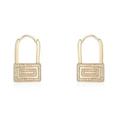 Geometric Lock Diamond 14K (or 18k upon request) Yellow Gold Huggie Earrings