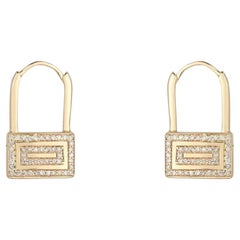 Geometric Lock Diamond 14K (or 18k upon request) Yellow Gold Huggie Earrings