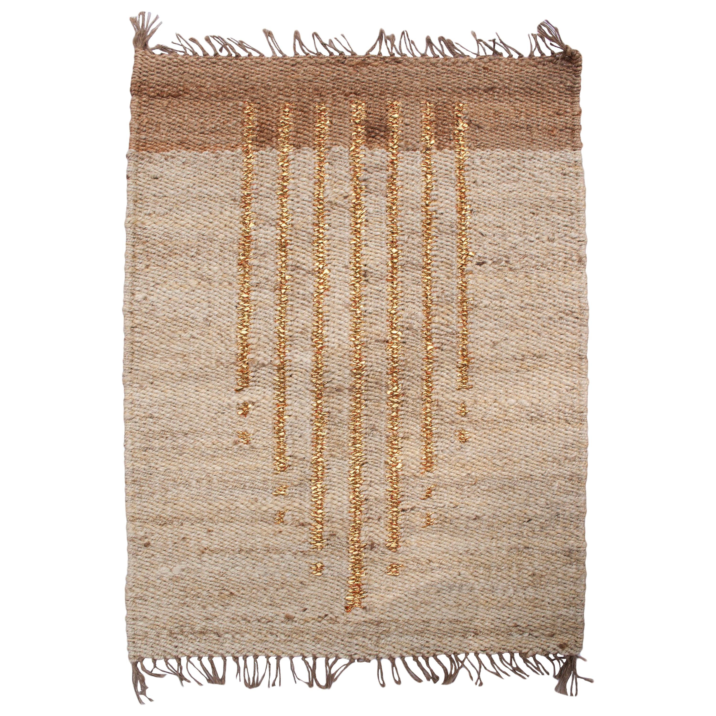 Geometric Lola Gold Lines Handwoven Modern Jute Rug, Carpet and Durrie