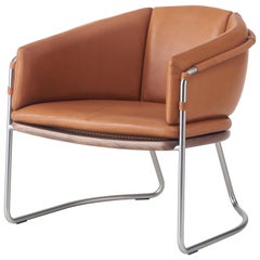 Geometric Lounge Chair in Walnut, Satin Nickel and Leather by Craig Bassam