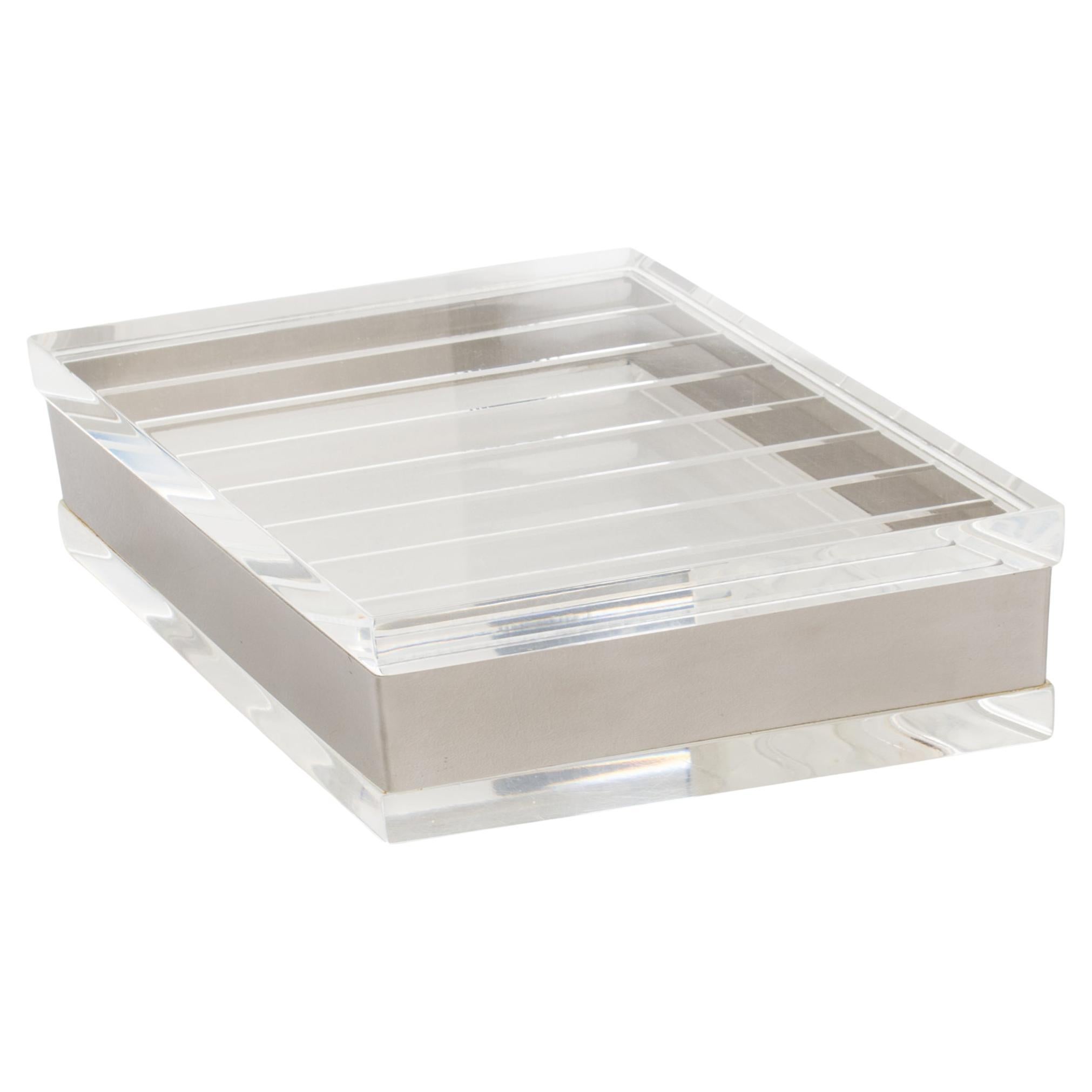 Geometric Lucite and Chrome Decorative Box, Philippe Cheverny Style For Sale