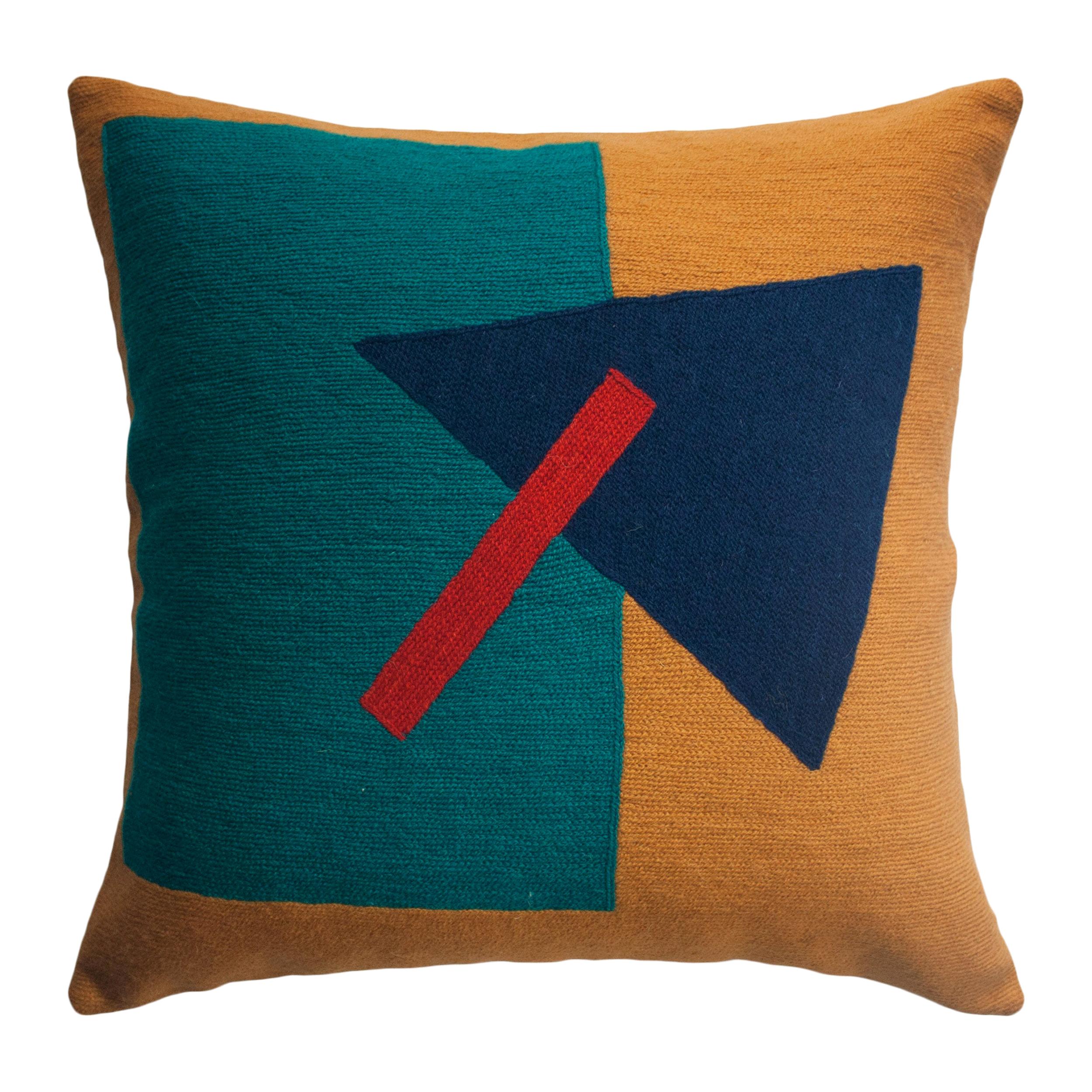 Geometric Madrid Triangle Hand Embroidered Modern Throw Pillow Cover at