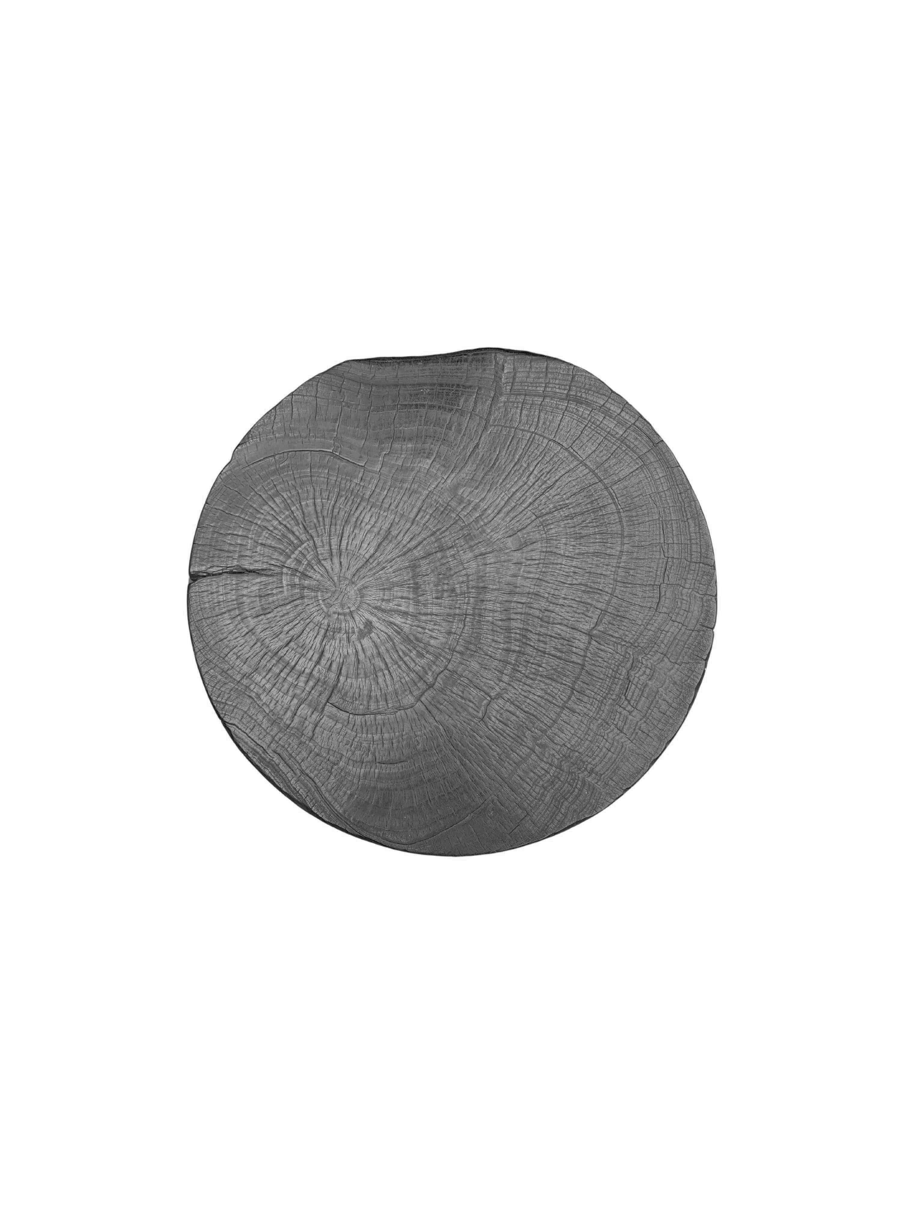 Hand-Crafted Geometric Mango Wood Side Table Burnt Finish Modern Organic For Sale