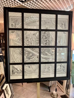 Geometric Map of Florence with Black Lacquered Frame Old Map Reproduction